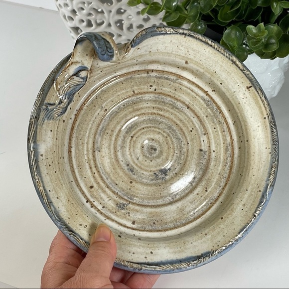 Blue Beige Stoneware Pottery Dish Handle - Picture 10 of 14